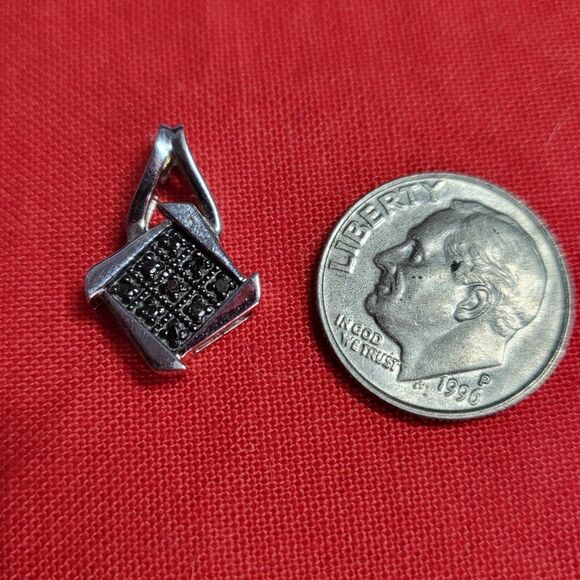 Black Pave Diamond Sterling Silver Pendant - Picture 6 of 8